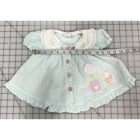 A Little Angel Baby Dress Peter Pan Collar Vintage 3-6 Mon Duck &Flower Patch I9 - Picture 8 of 9